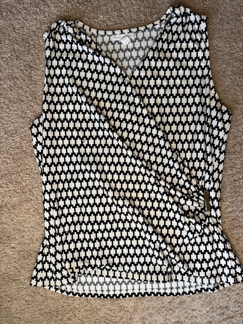 Charter Club Black & White Geometric Faux-Wrap Sleeveless Camisole